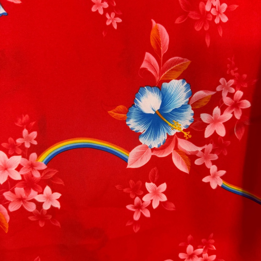 Vtg 70s Hawaiian Button Up Shirt XL/XXL Red Rainbow Hibiscus Aloha Made‎ Hawaii - Picture 7 of 8